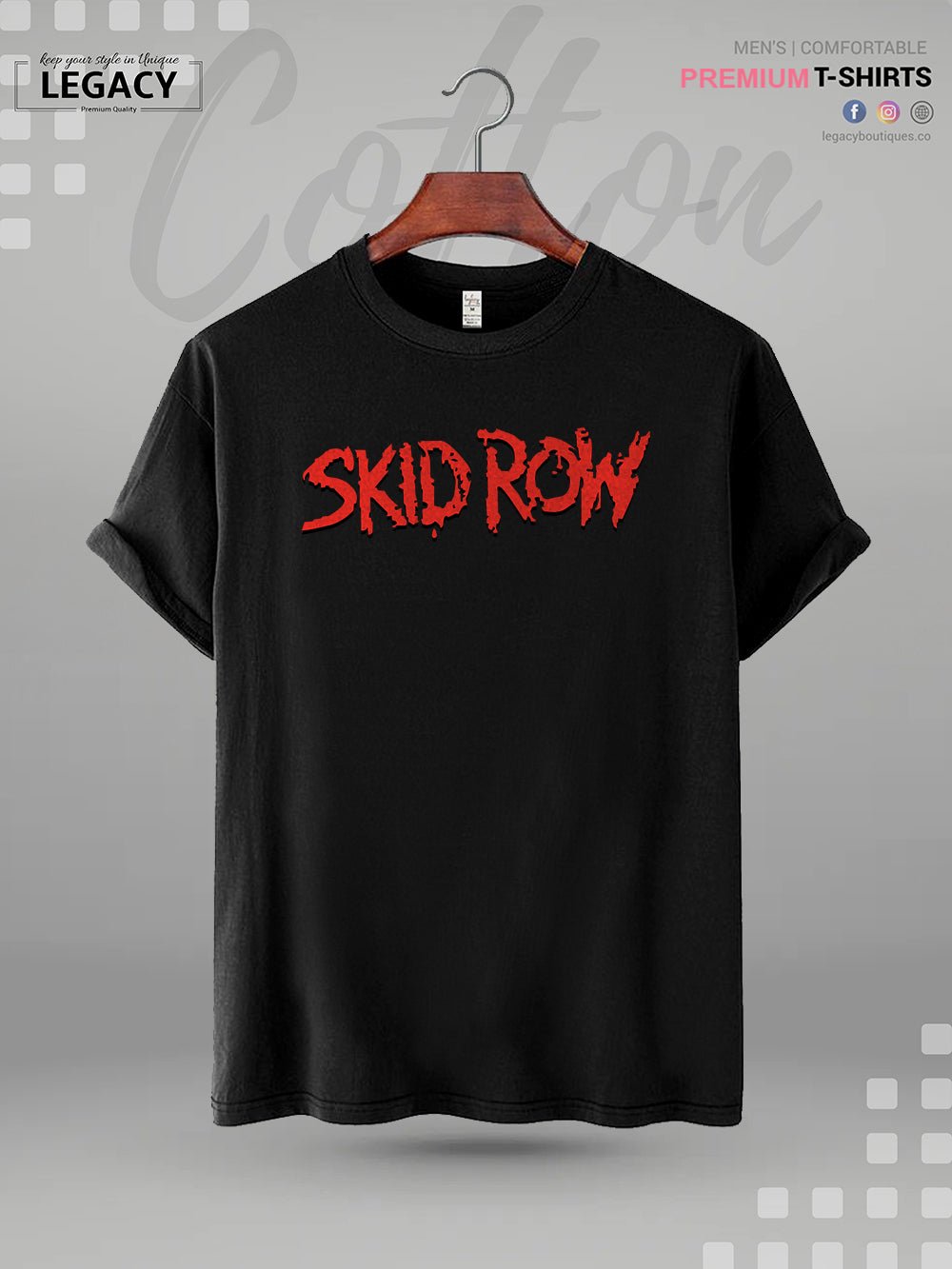 Skid Row Red Logo Black Printed Men's Premium Quality T-Shirt In Lowest Price